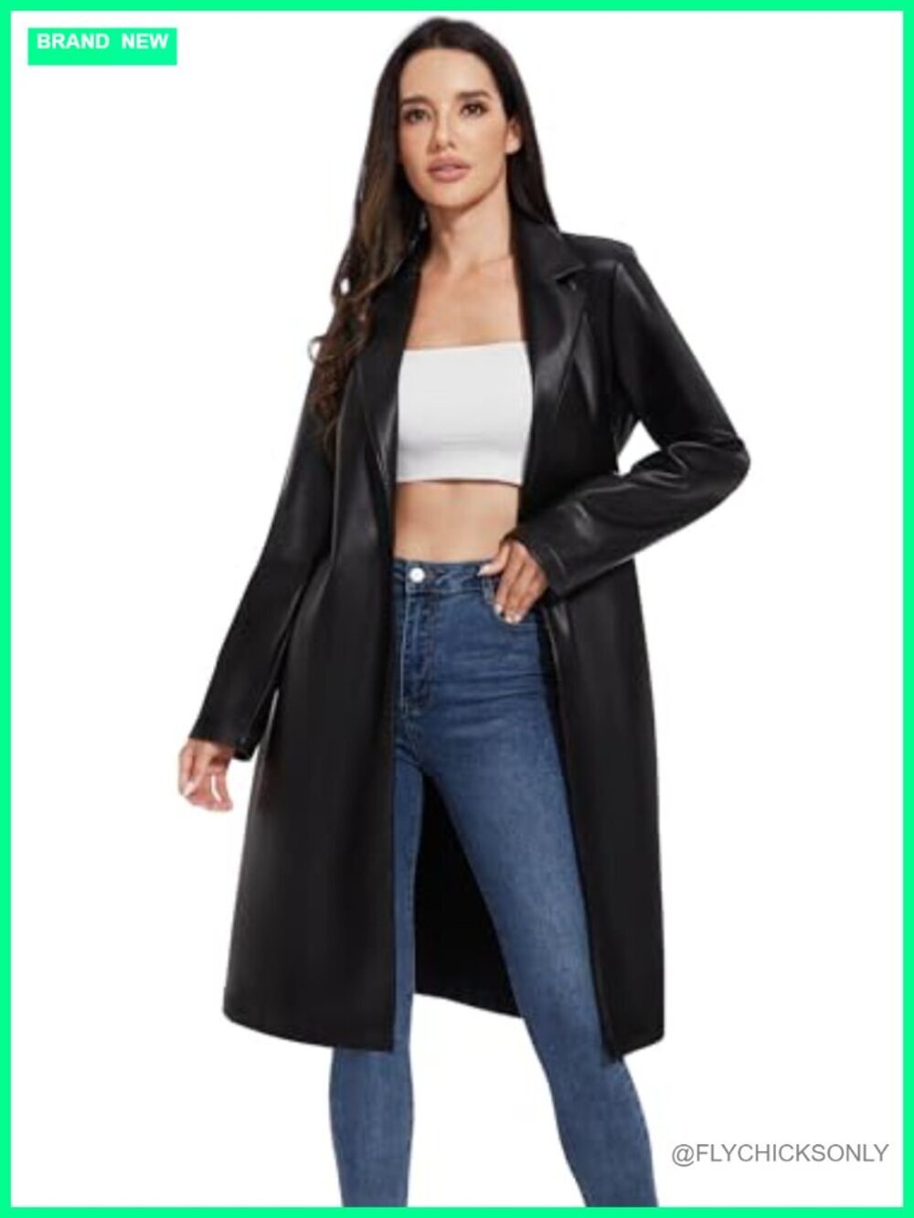 Faux Leather Trench Coat Long Sleeve Moto Biker Jacket Plus Size Lightweight